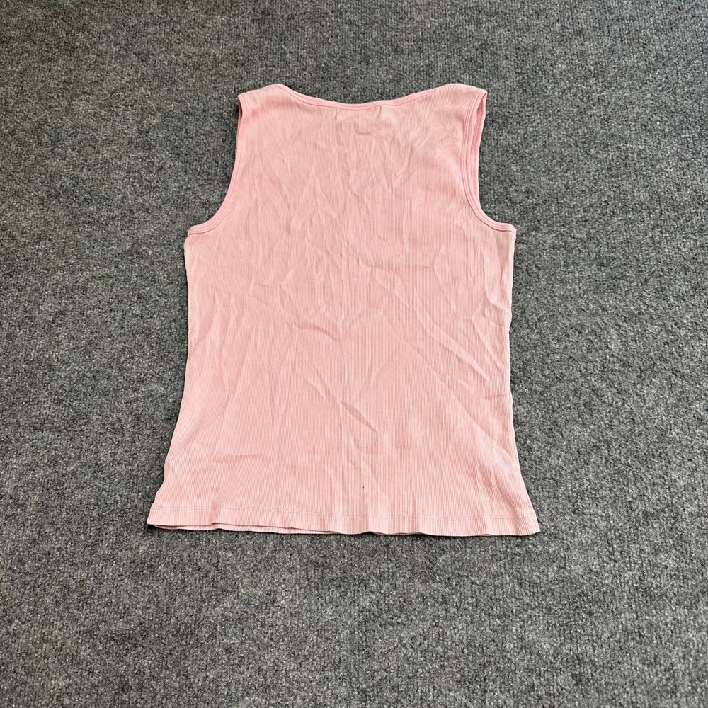 Lauren Ralph Lauren Tank Top Womens Size M Pink Ribbed Lace Trim Cotton Scoop